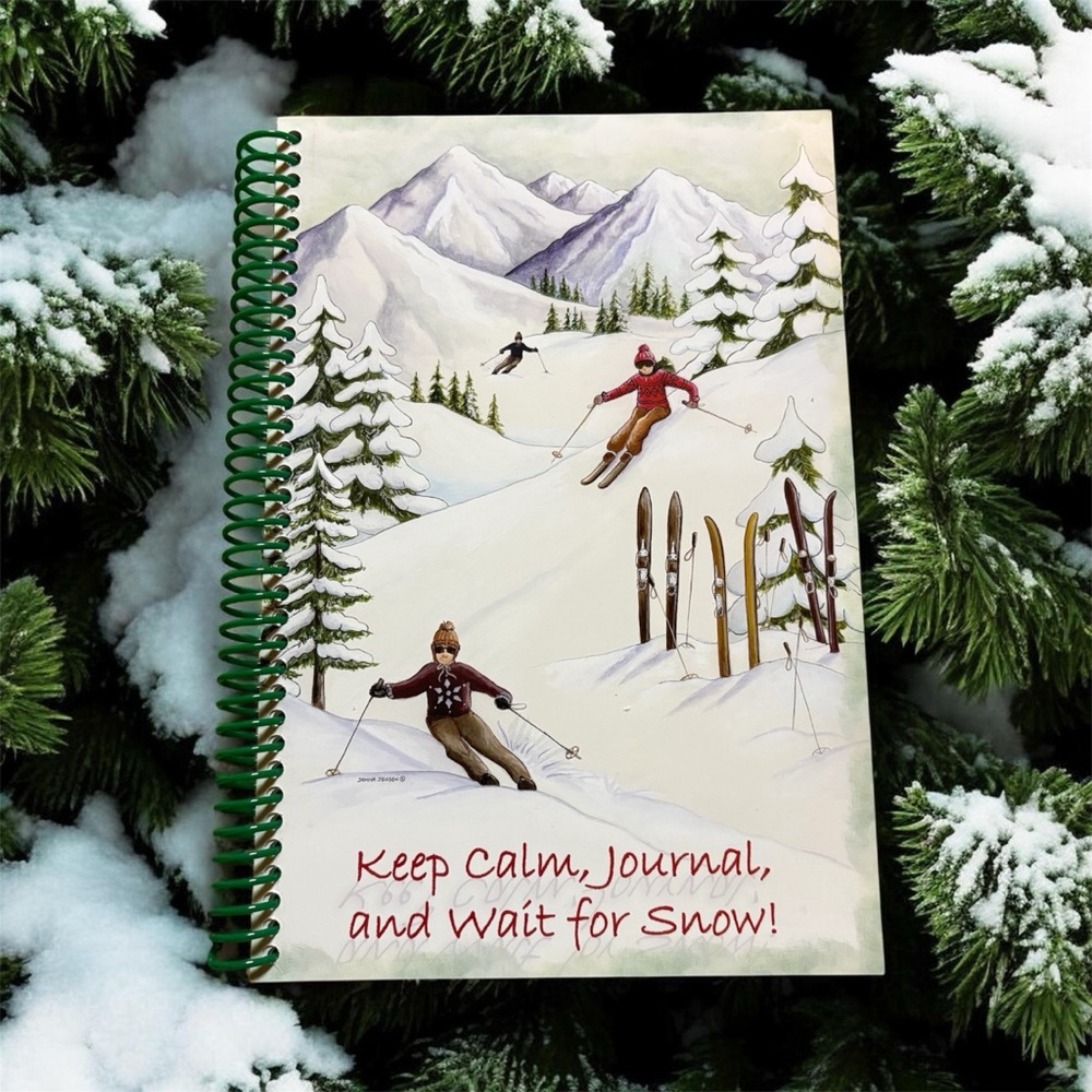 6 x 9” 200-page, spiral-bound journal with Skiing themed artwork, made in USA